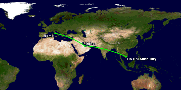 Bay từ Sài Gòn đến Rome qua Doha