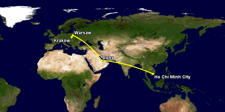 Bay từ Sài Gòn đến Krakow qua Doha, Warsaw