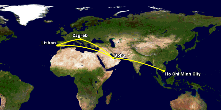 Bay từ Sài Gòn đến Doha qua Doha, Zagreb, Lisbon