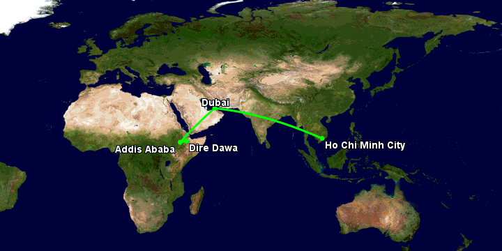 Bay từ Sài Gòn đến Dire Dawa qua Dubai, Addis Ababa