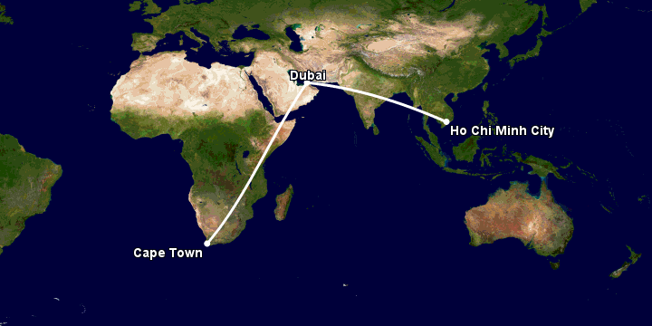Bay từ Sài Gòn đến Cape Town qua Dubai