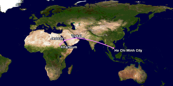 Bay từ Sài Gòn đến Khartoum qua Dubai, Jeddah