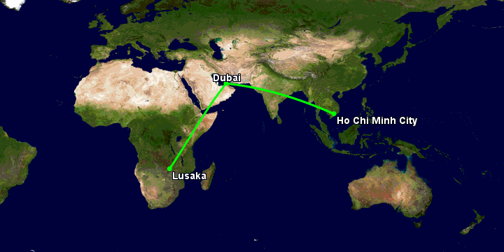 Bay từ Sài Gòn đến Lusaka qua Dubai