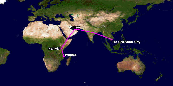 Bay từ Sài Gòn đến Pemba qua Dubai, Nairobi