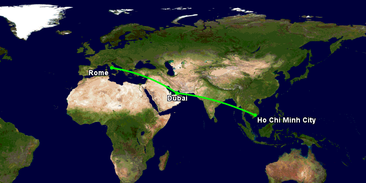 Bay từ Sài Gòn đến Rome qua Dubai