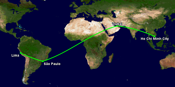 Bay từ Sài Gòn đến Lima Pe qua Dubai, Sao Paulo