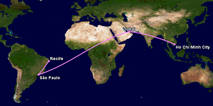 Bay từ Sài Gòn đến Recife qua Dubai, Sao Paulo