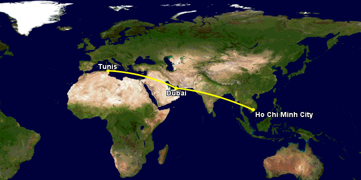 Bay từ Sài Gòn đến Tunis qua Dubai
