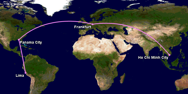 Bay từ Sài Gòn đến Lima Pe qua Frankfurt, Panama City