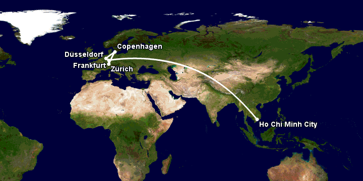 Bay từ Sài Gòn đến Dusseldorf qua Frankfurt, Zürich, Copenhagen