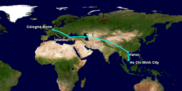 Bay từ Sài Gòn đến Bonn qua Hanoi, Istanbul