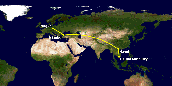 Bay từ Sài Gòn đến Prague qua Hanoi, Istanbul