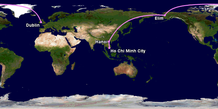 Bay từ Sài Gòn đến Dublin qua Hanoi, Moscow