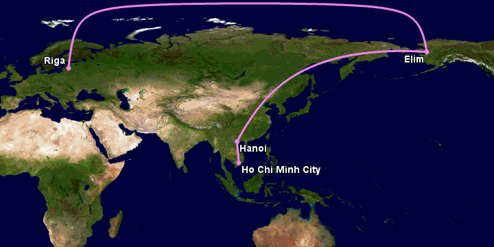 Bay từ Sài Gòn đến Riga qua Hanoi, Moscow