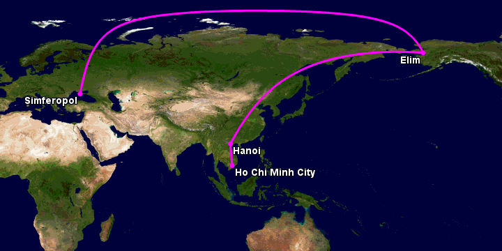 Bay từ Sài Gòn đến Simferopol qua Hanoi, Moscow