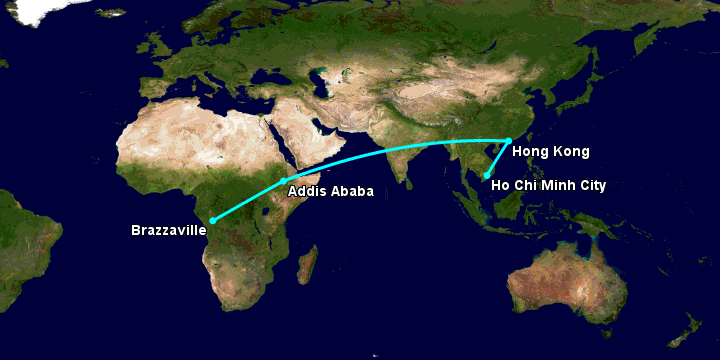 Bay từ Sài Gòn đến Brazzaville qua Hong Kong, Addis Ababa