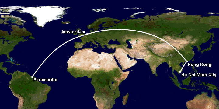 Bay từ Sài Gòn đến Paramaribo qua Hong Kong, Amsterdam