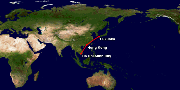 Bay từ Sài Gòn đến Fukuoka qua Hong Kong