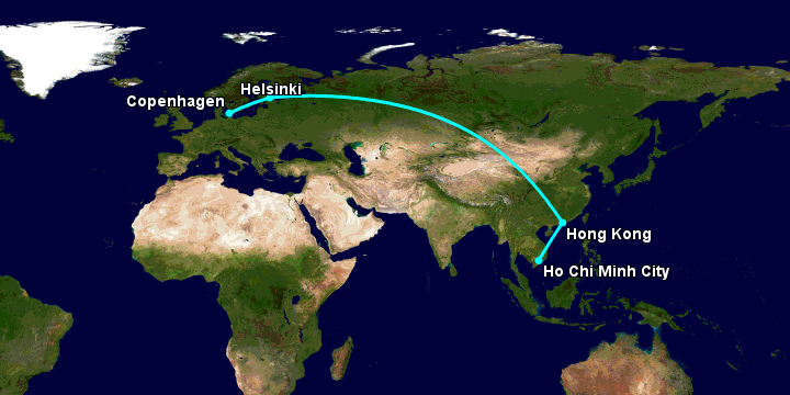 Bay từ Sài Gòn đến Copenhagen qua Hong Kong, Helsinki
