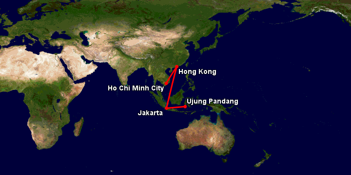 Bay từ Sài Gòn đến Jakarta qua Hong Kong, Jakarta, Makassar