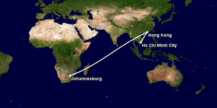 Bay từ Sài Gòn đến Johannesburg qua Hong Kong