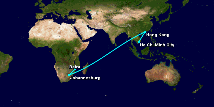 Bay từ Sài Gòn đến Beira qua Hong Kong, Johannesburg