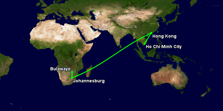 Bay từ Sài Gòn đến Bulawayo qua Hong Kong, Johannesburg