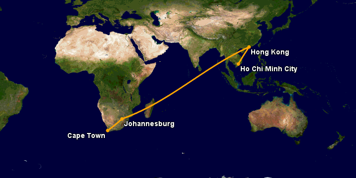 Bay từ Sài Gòn đến Cape Town qua Hong Kong, Johannesburg