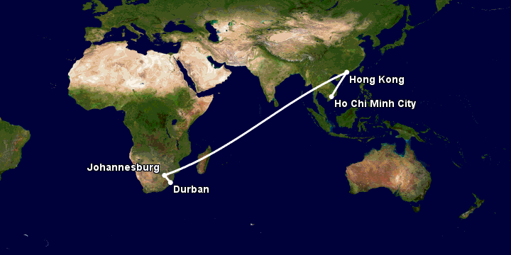 Bay từ Sài Gòn đến Durban qua Hong Kong, Johannesburg