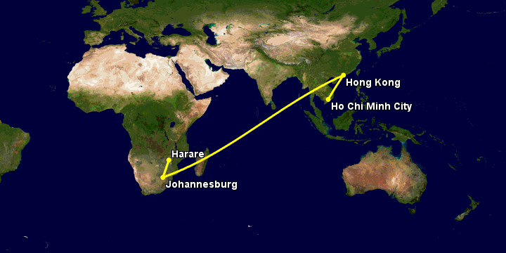 Bay từ Sài Gòn đến Harare qua Hong Kong, Johannesburg