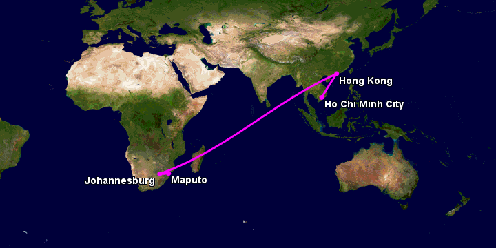 Bay từ Sài Gòn đến Maputo qua Hong Kong, Johannesburg