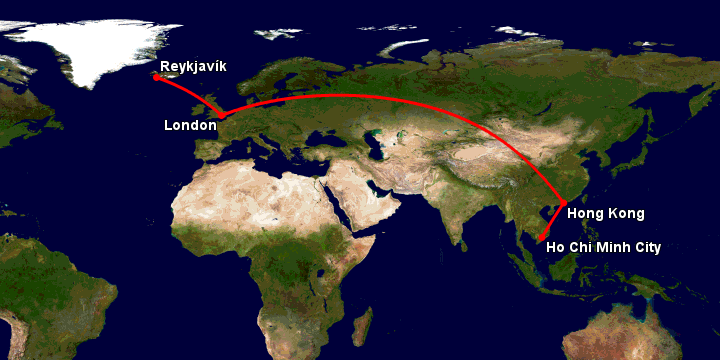 Bay từ Sài Gòn đến Reykjavik qua Hong Kong, London