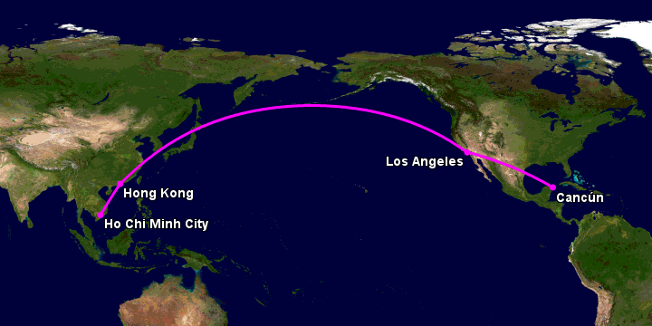 Bay từ Sài Gòn đến Cancun qua Hong Kong, Los Angeles