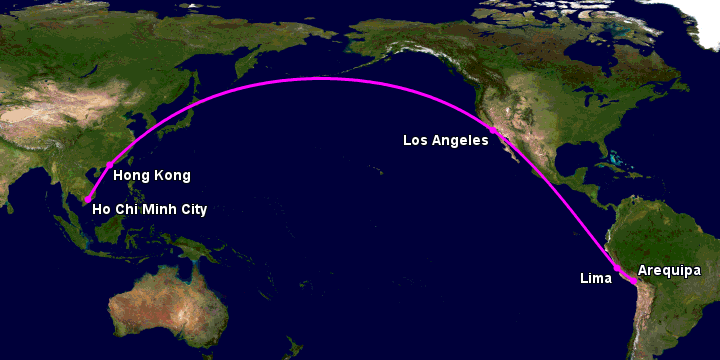 Bay từ Sài Gòn đến Arequipa qua Hong Kong, Los Angeles, Lima
