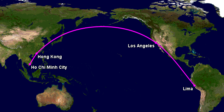 Bay từ Sài Gòn đến Lima Pe qua Hong Kong, Los Angeles