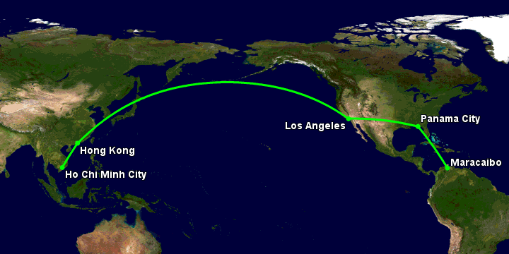 Bay từ Sài Gòn đến Maracaibo qua Hong Kong, Los Angeles, Panama City