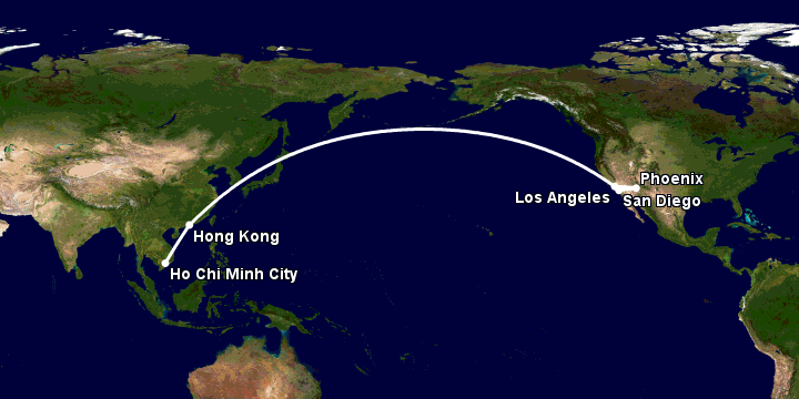 Bay từ Sài Gòn đến San Diego qua Hong Kong, Los Angeles, Phoenix