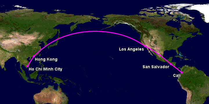 Bay từ Sài Gòn đến Cali qua Hong Kong, Los Angeles, San Salvador