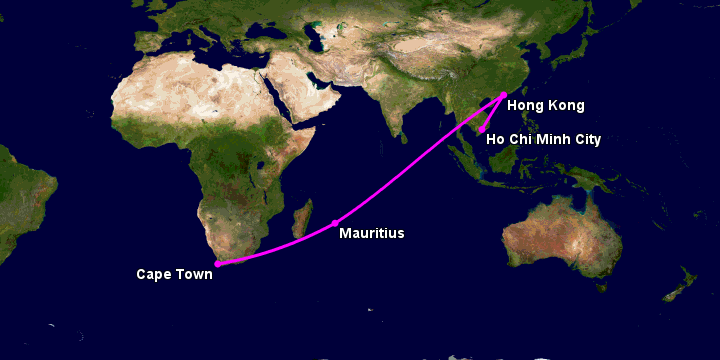 Bay từ Sài Gòn đến Cape Town qua Hong Kong, Mauritius Island