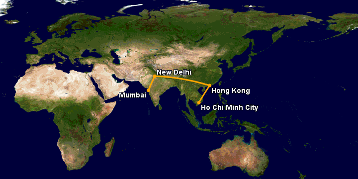 Bay từ Sài Gòn đến Mumbai qua Hong Kong, New Delhi