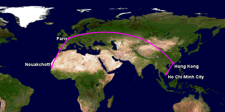 Bay từ Sài Gòn đến Nouakchott qua Hong Kong, Paris