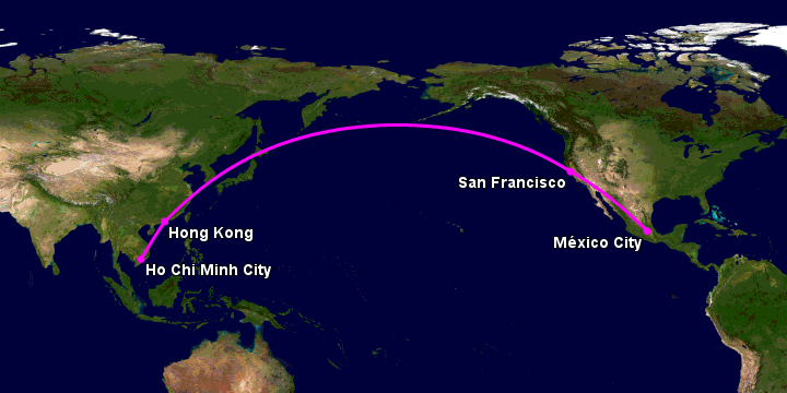 Bay từ Sài Gòn đến Mexico City qua Hong Kong, San Francisco