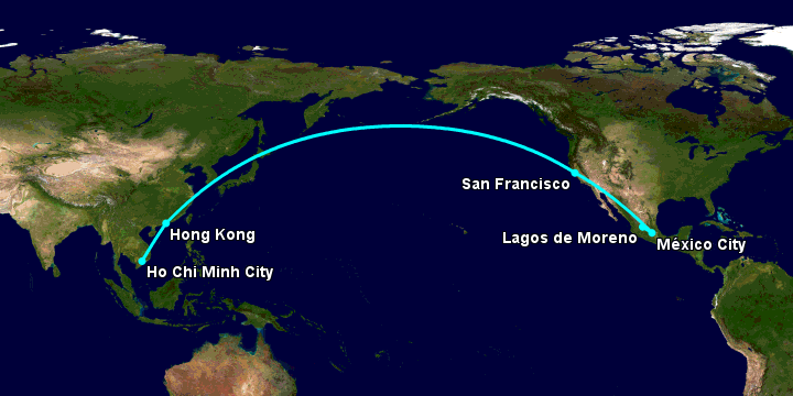 Bay từ Sài Gòn đến Lagos De Moreno qua Hong Kong, San Francisco, Mexico City