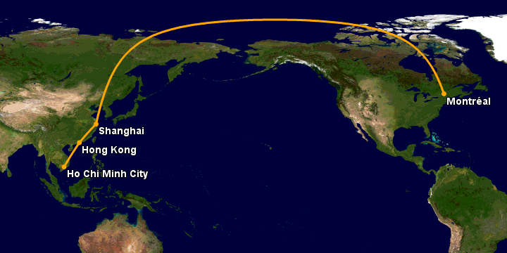 Bay từ Sài Gòn đến Montreal qua Hồng Kông, Thượng Hải