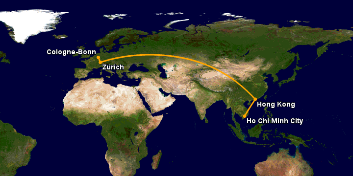 Bay từ Sài Gòn đến Bonn qua Hong Kong, Zürich