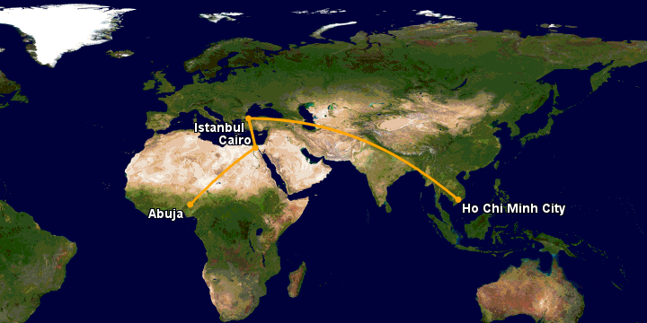 Bay từ Sài Gòn đến Abuja qua Istanbul, Cairo