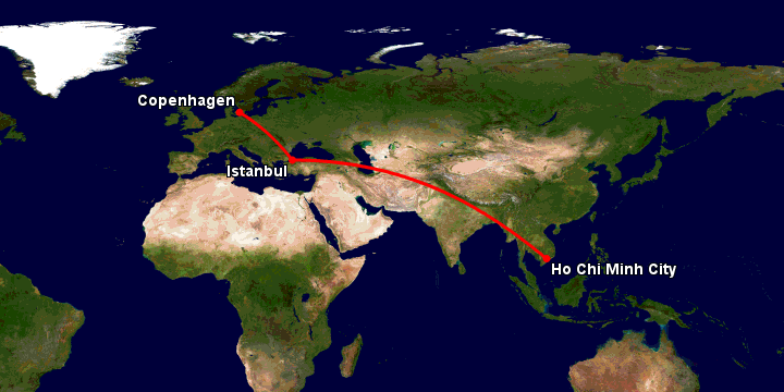 Bay từ Sài Gòn đến Copenhagen qua Istanbul