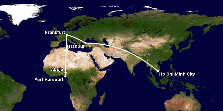 Bay từ Sài Gòn đến Port Harcourt qua Istanbul, Frankfurt, Abuja