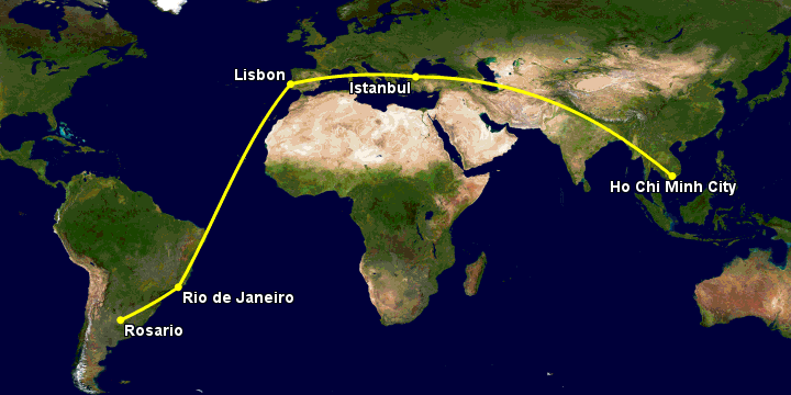 Bay từ Sài Gòn đến Rosario qua Istanbul, Lisbon, Rio de Janeiro