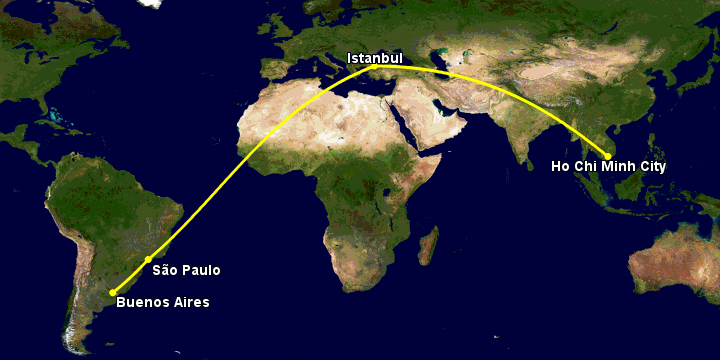 Bay từ Sài Gòn đến Buenos Aires qua Istanbul, Sao Paulo